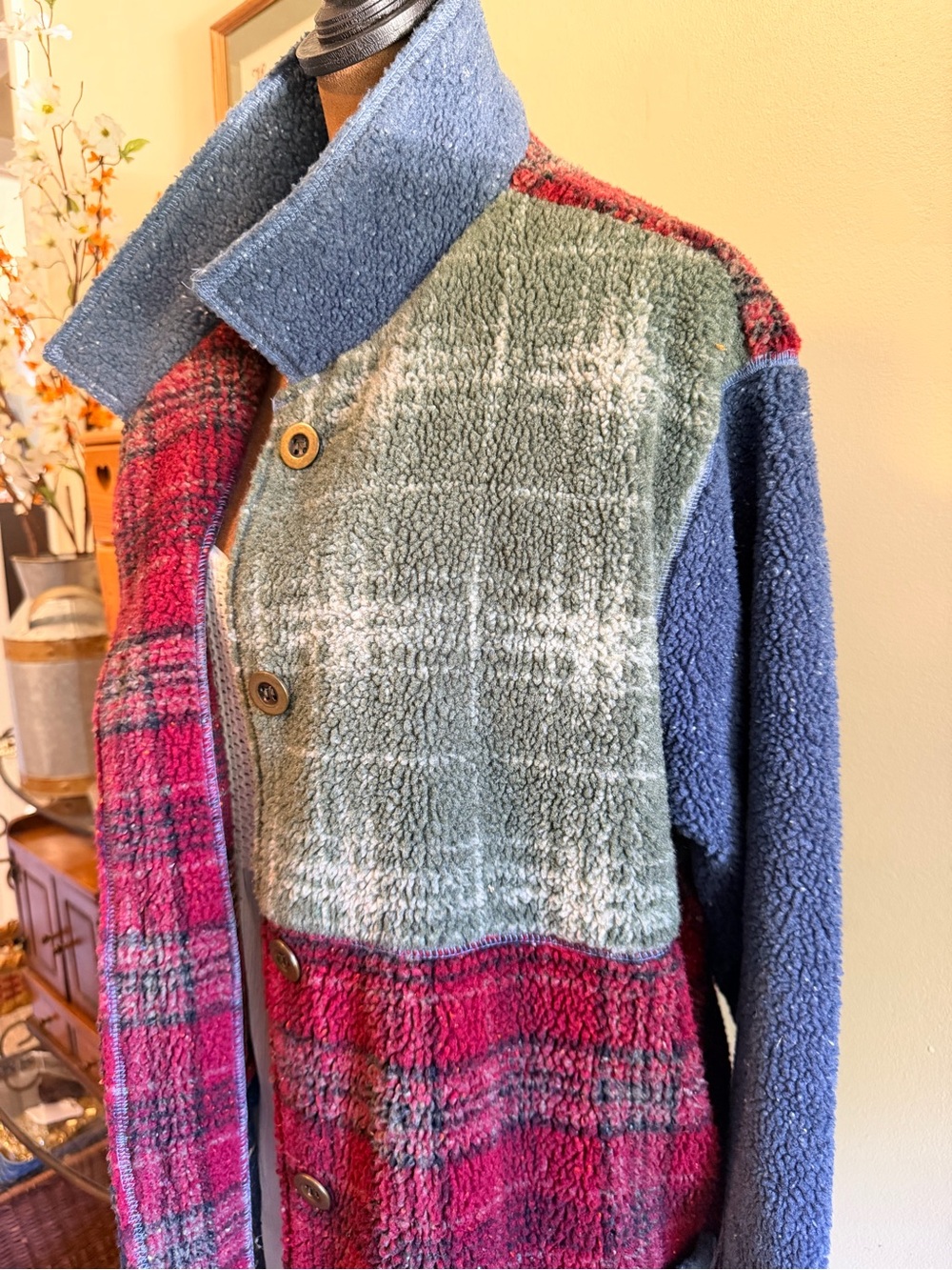 Vintage Koret City Blues Patchwork Fleece Button Up Jacket | Colorblock L/XL - Picture 9 of 11